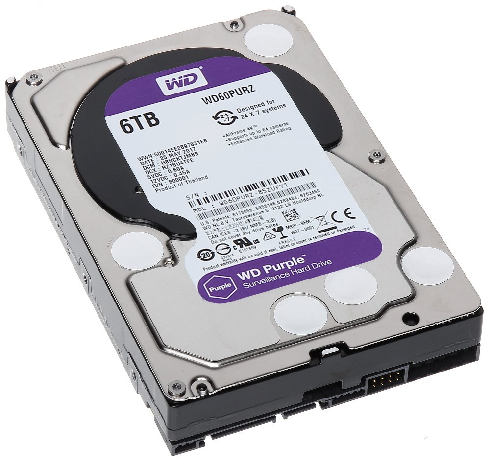 6TB WD Purple 3.5 WD60PURZ 6Gb/s 6TB 64MB 7/24 Guvenlik