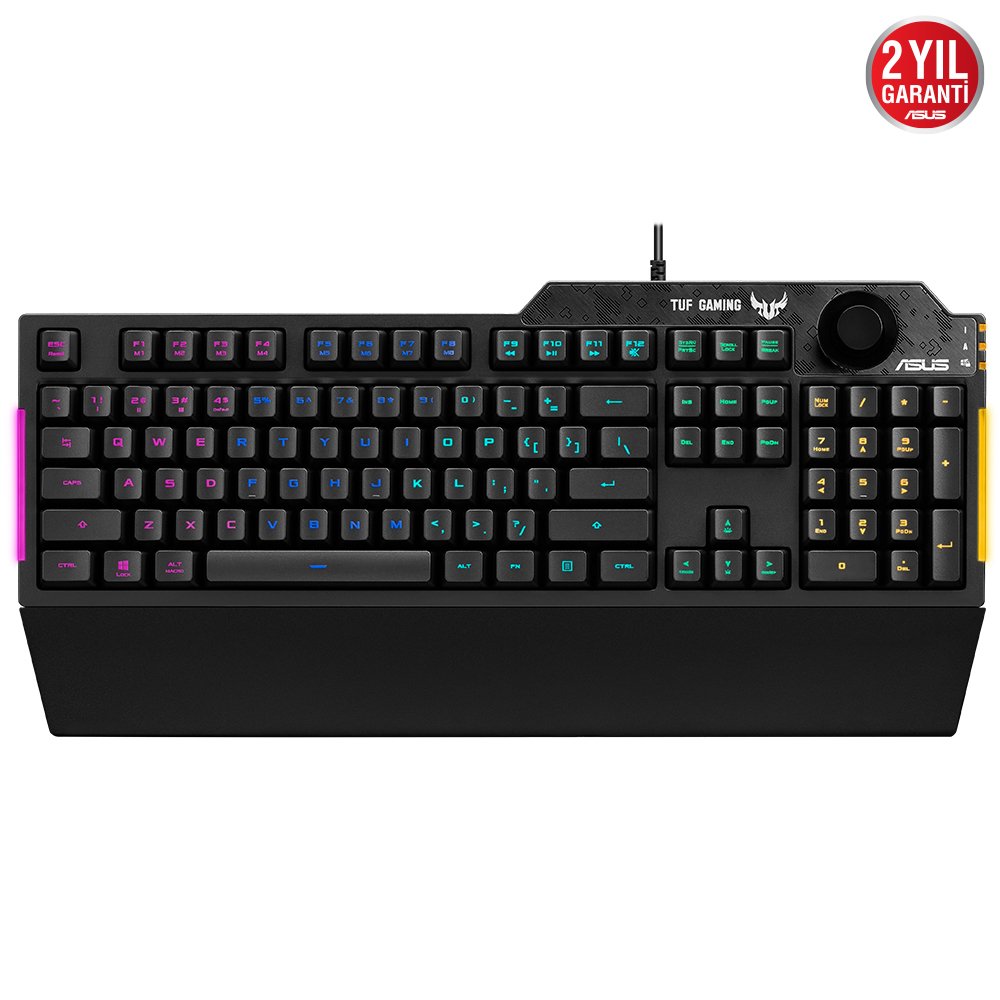 ASUS TUF GAMING K1 RGB MECH BRANE OYUNCU KLAVYE TÜRKÇE TUŞ DİZİLİMİ ÖZEL SES DÜĞMESİ YAN IŞIK ÇUBUĞU ARMOURY CREATE ÖZELLİKLİ SUYA VE TOZA  DAYANIKLI