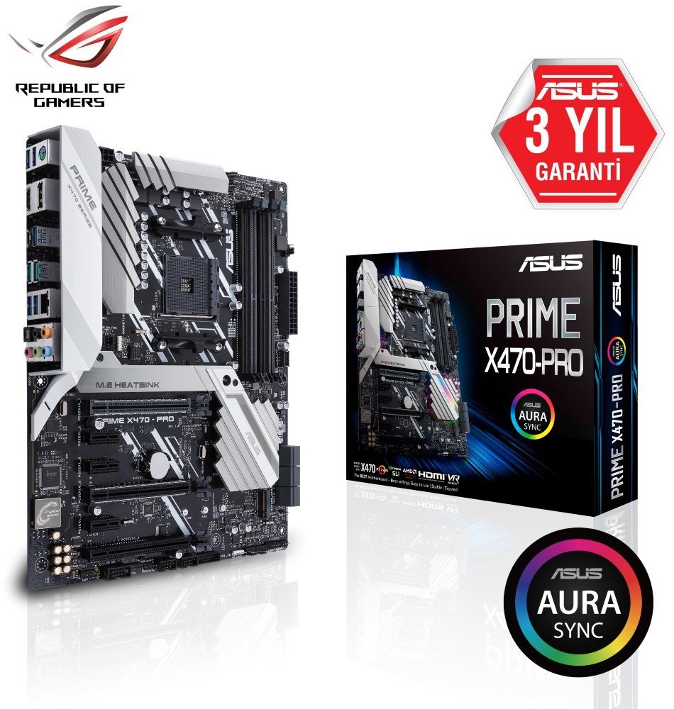 ASUS PRIME X470-PRO AMD X470 SOKET AM4 DDR4 3600 DP HDMI M2 USB3.1 AURA RGB TPM ATX