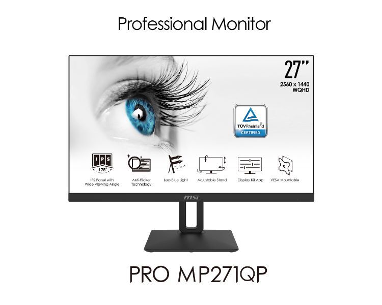 27 MSI PRO MP271QP 2560X1440 (QHD) IPS 60HZ 16:9 ANTI-GLARE MONITOR