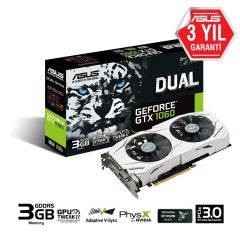 ASUS DUAL GeForce® GTX 1060 3GB GDDR5 192BIT DVI 2HDMI 2DP EKRAN KARTI