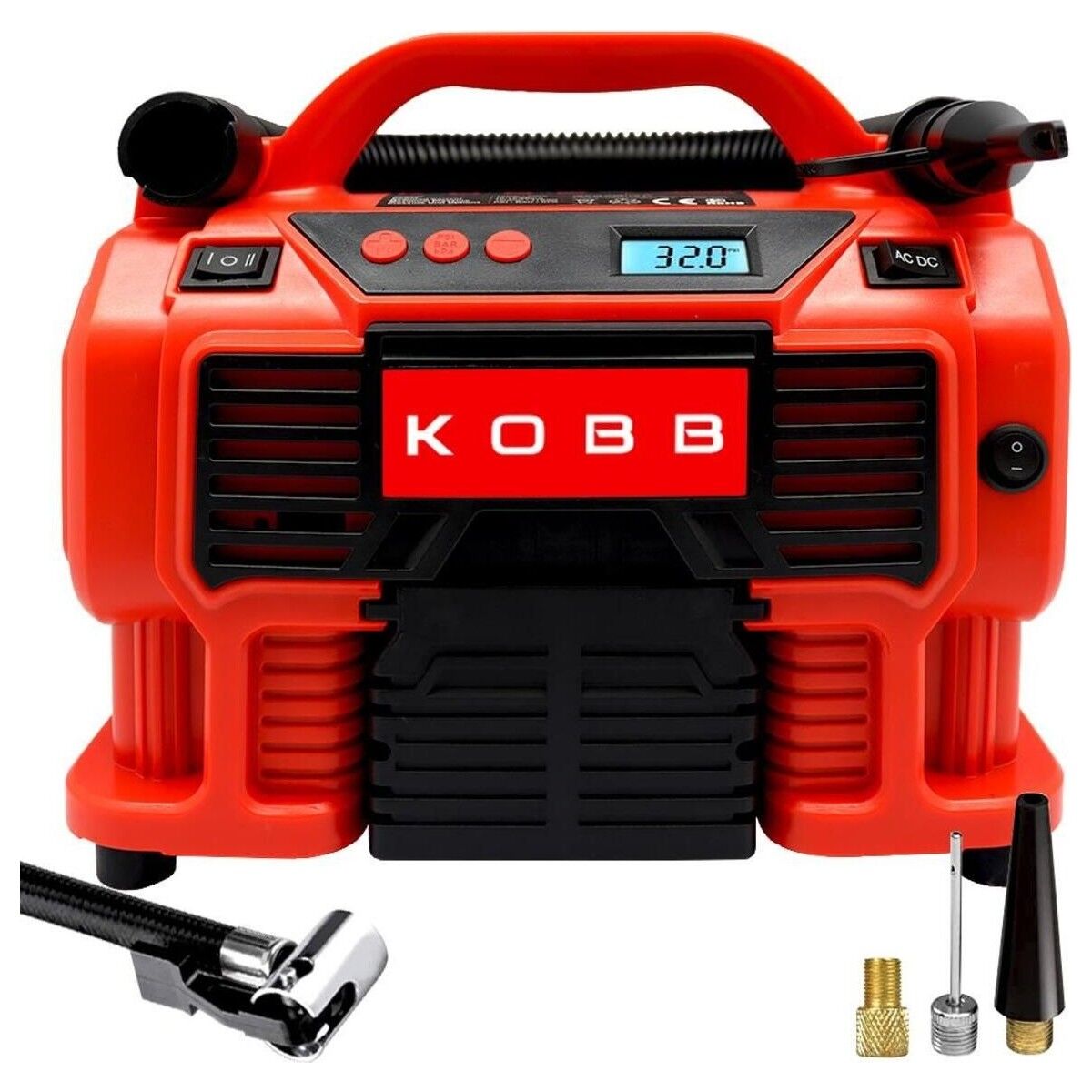 KOBB KB300 12Volt/220Volt 160 PSI Dijital Basınç Göstergeli Lastik & Yatak Şişirme Pompası, Kırmızı/Siyah