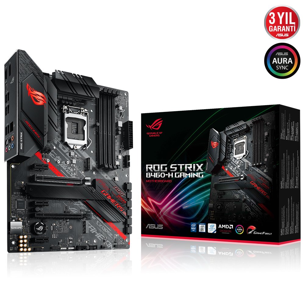 ASUS ROG STRIX B460-H GAMING Intel B460 LGA1200 DDR4 2933 DP HDMI Çift M2 USB3.2 AURA RGB ATX 128GB Ram Desteği ANAKART
