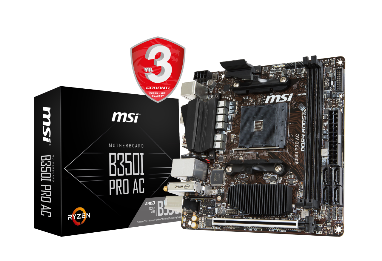 MSI B350I PRO AC AM4 DDR4 3200(OC) HDMI DP M.2 USB3.1 WIFI mini-ITX