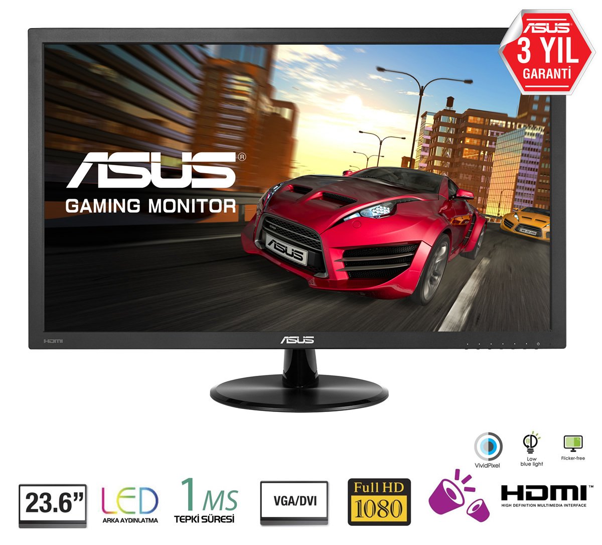 23,6 ASUS VP247H Gaming, LED 1920x1080 1ms 3YIL HDMI,DVI,VGA MM VESA, EyeCare