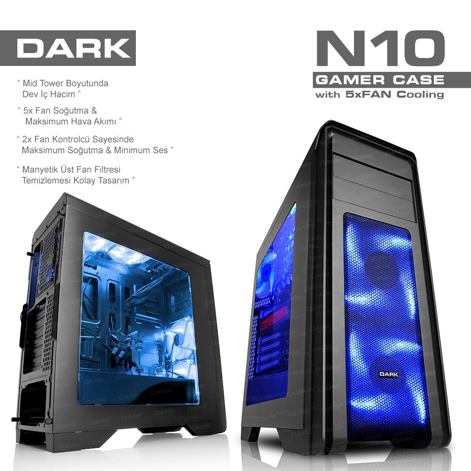 DARK N10 USB 3.0 5x12cm FAN FAN KONTROLCÜLÜ PENCERELİ ATX KASA (POWER YOK)