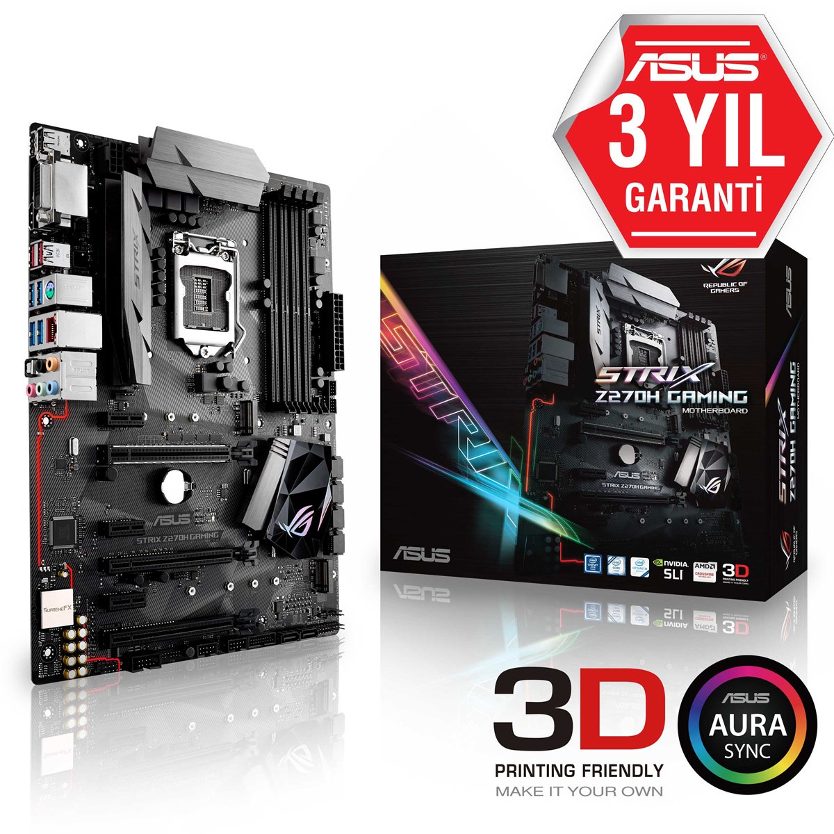 ASUS ROG STRIX Z270H GAMING INTEL Z270 LGA1151 DDR4 3866 HDMI DVI M2 USB3.1 AURA RGB ATX