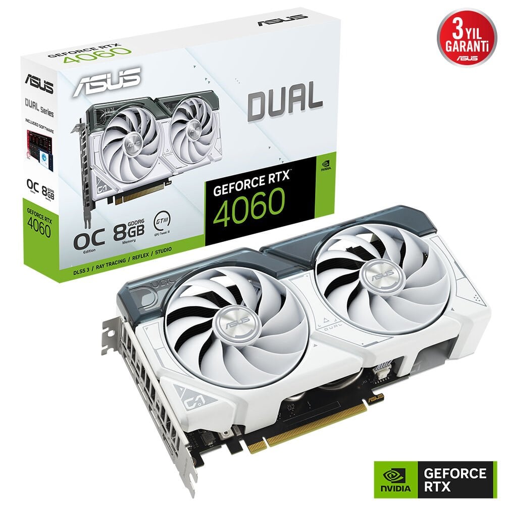 Asus RTX 4060 Dual White OC Edition DUAL-RTX4060-O8G-WHITE 128 Bit GDDR6 8 GB Ekran Kartı
