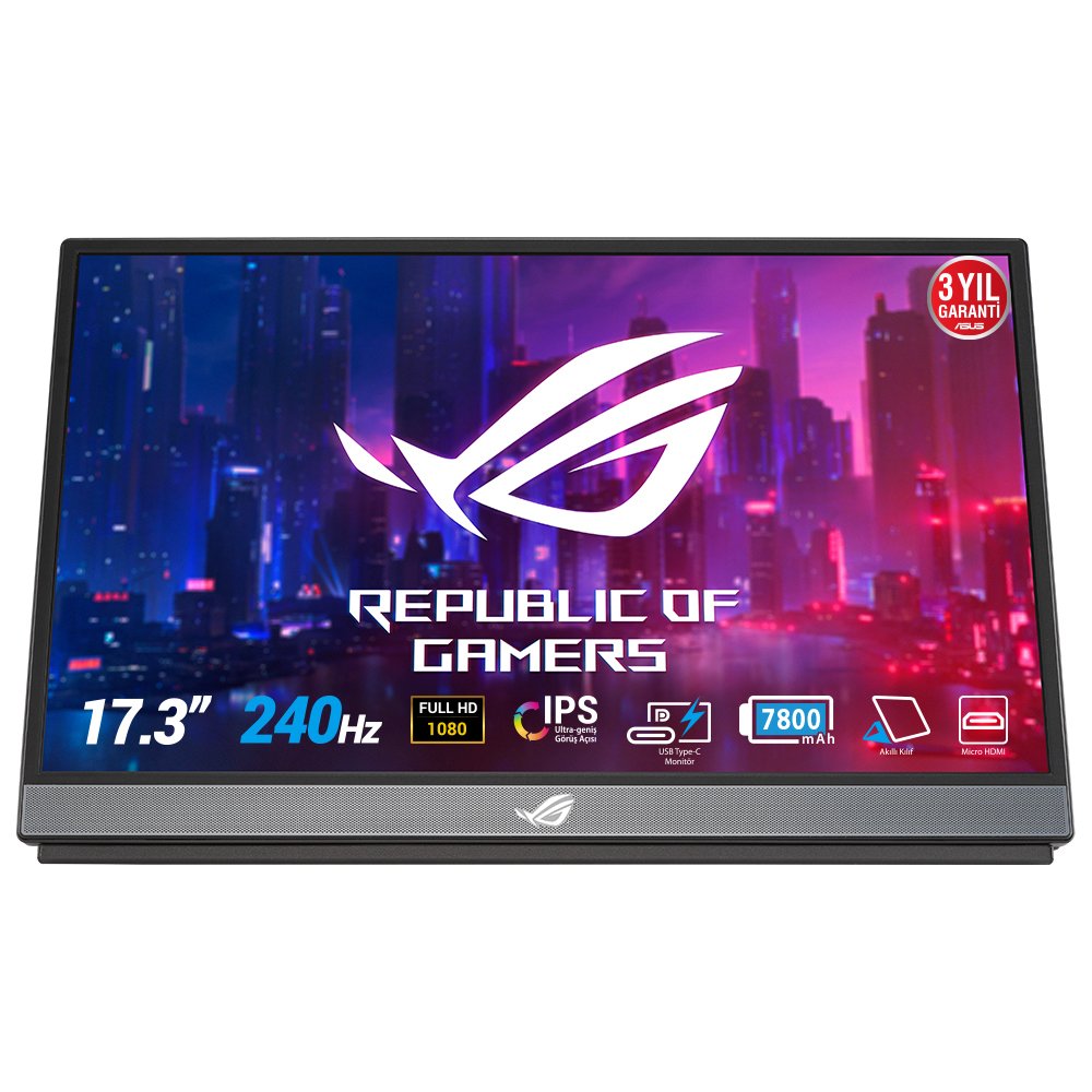 ASUS ROG STRIX XG17AHPE 1.3 TASINABILIR USB GAMING MONITOR IPS ADAPTIVE SYNC 1920x1080 3MS 240HZ USB Type-C Micro-HDMI MM 3YIL MAT E