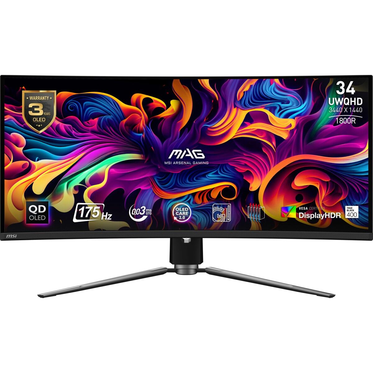 MSI 34.18'' MAG 341CQP QD-OLED 3440x1440 (UWQHD) 21:9 CURVE 1800R QD-OLED 175HZ 0.03MS FREESYNC PREMIUM PRO GAMING MONITOR