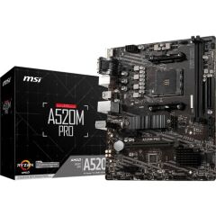 MSI A520M PRO AM4 DDR4 4600(OC) VGA DVI HDMI M.2 USB3.2 mATX  Anakart