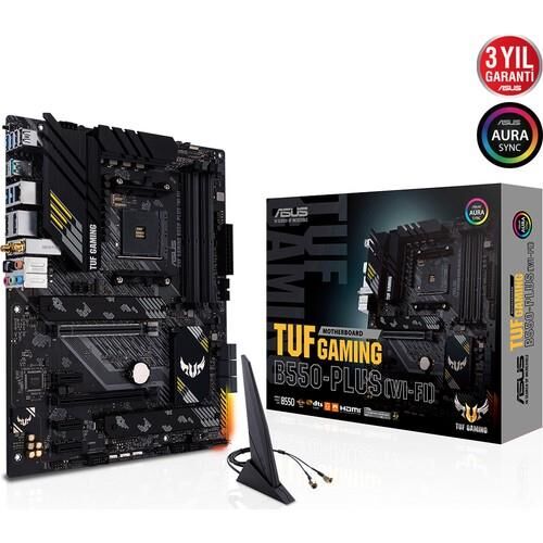 ASUS TUF GAMING B550-PLUS (WI-FI) AMD B550 AM4 DDR4 4400 DP HDMI Çift M2 USB3.2 ARGB 2.5Gbit LAN ATX Anakart