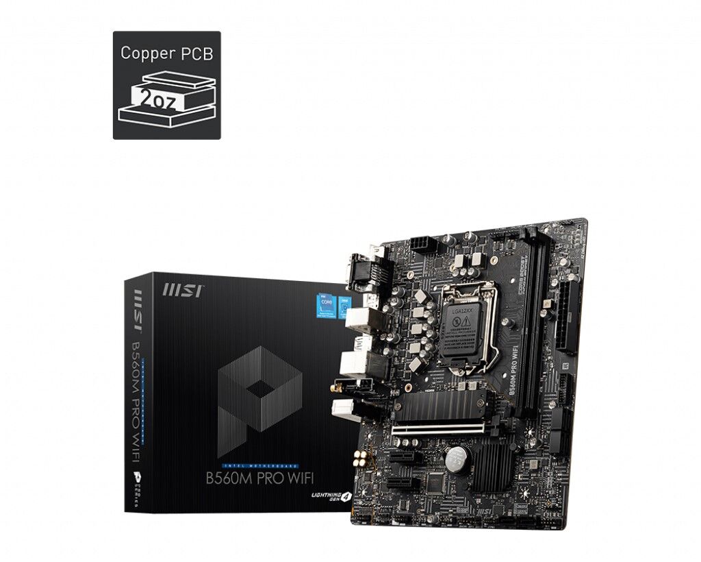 MSI MB B560M PRO WIFI SOKET 1200 DDR4 5200 (OC) PCI-E Gen 4 ,M.2 USB3.2 1x 2.5G LAN Wi-Fi 6 mATX