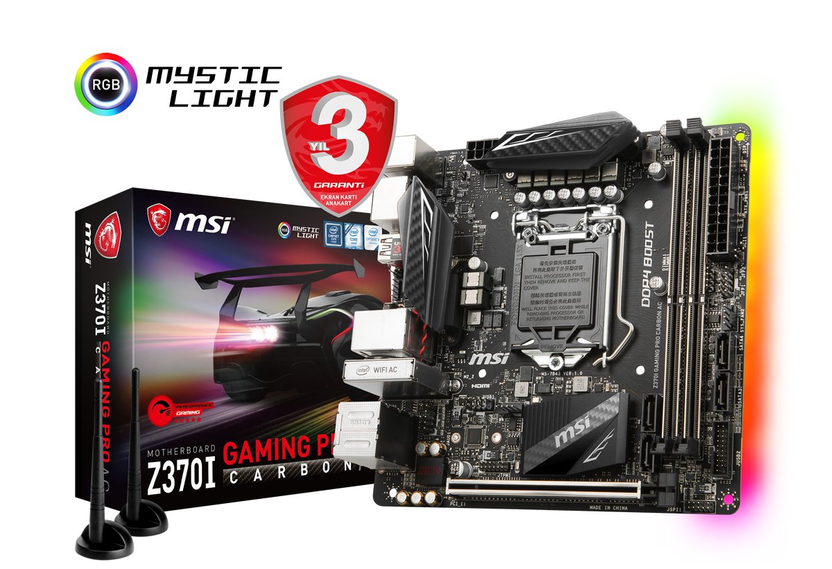 MSI Z370I GAMING PRO CARBON AC SOKET 1151 DDR4 4600+(OC) HDMI DP M.2 USB3.1.RGB WIFI mini-ITX