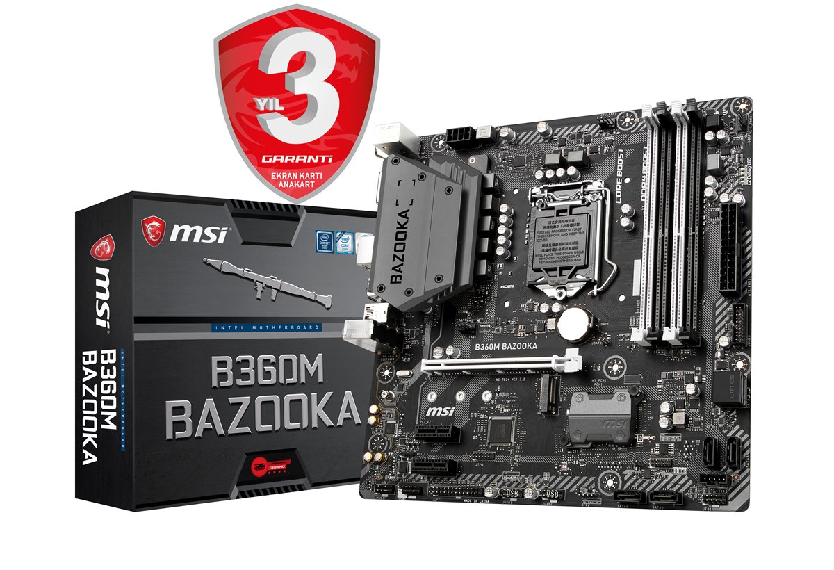 MSI B360M BAZOOKA SOKET 1151 DDR4 2666 DVI VGA HDMI USB3.1 mATX