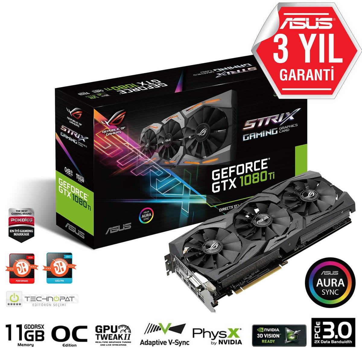 ASUS ROG Strix GeForce GTX 1080 Ti 11GB GDDR5X 352BIT DVI 2HDMI 2DP EKRAN KARTI