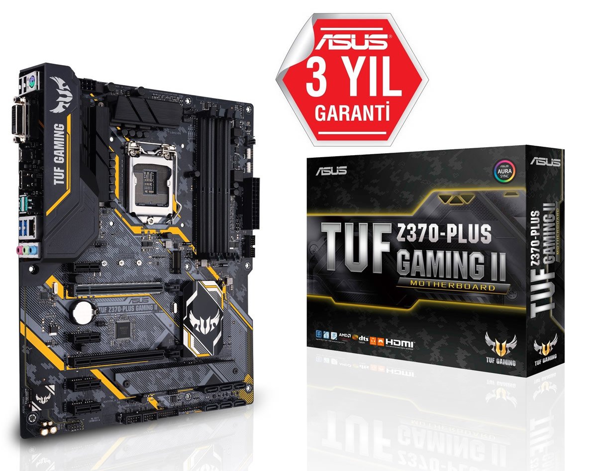 ASUS TUF Z370-PLUS GAMING II Intel Z370 R2 LGA1151 DDR4 4000 HDMI DVI Çift M2 USB3.1 AURA RGB ATX ANAKART
