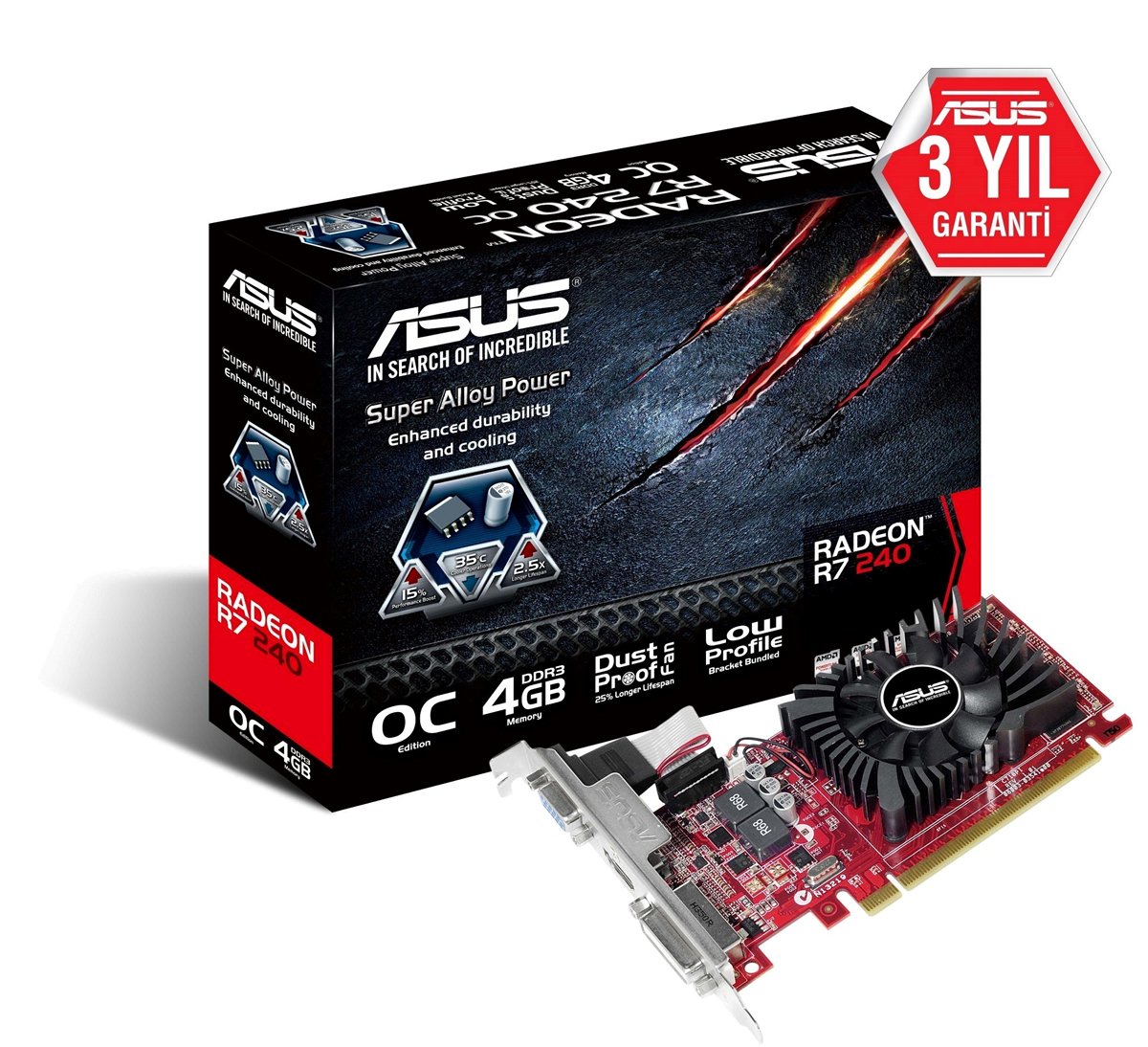 ASUS RADEON R7240-OC-4GD3-L 4GB DDR3 128bit 820Mhz OC 1xDVI 1xHDMI Low Profil EKRAN KARTI