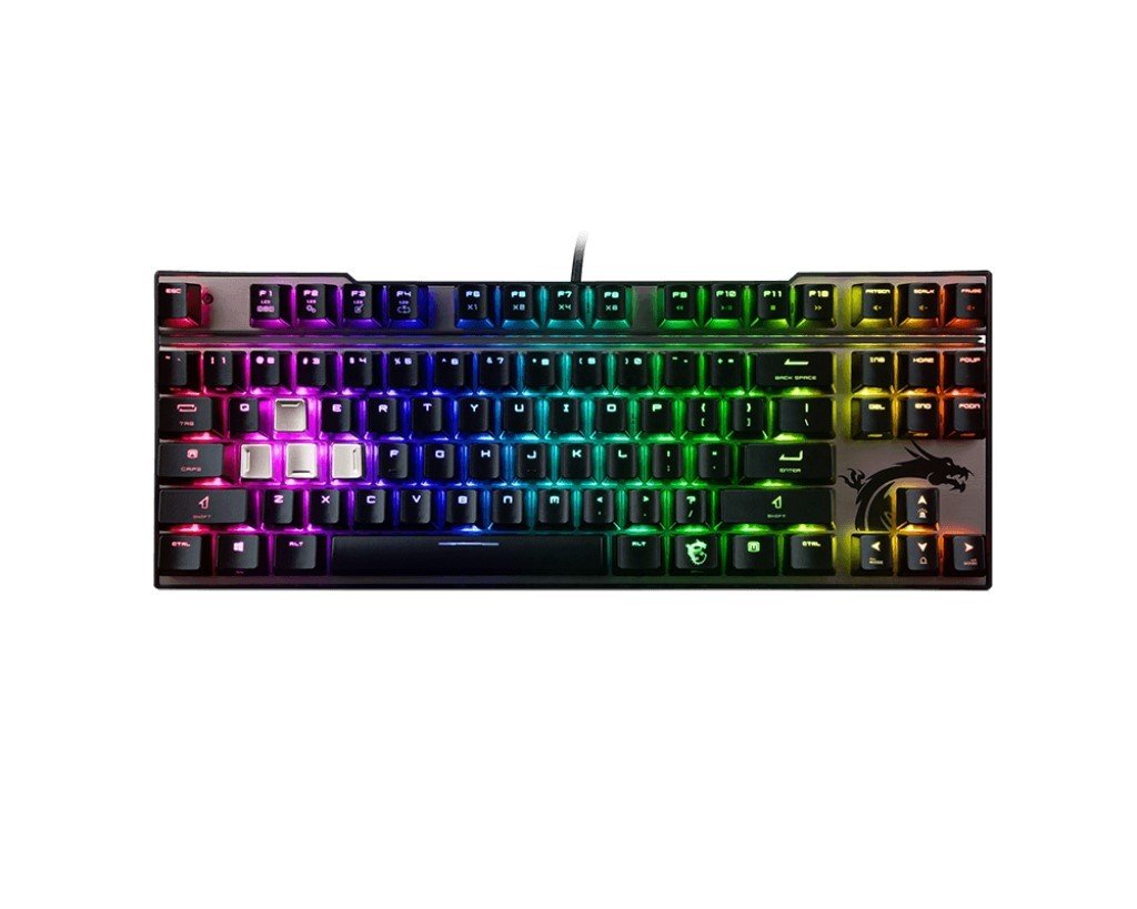 MSI GG VIGOR GK70 CR US GAMING KEYBOARD GERCEK MEKANIK N-KEY %100 ANTIGHOSTING ALUMINYUM CHERRY MX RED INGILIZCE Q HER TUS 16 MILYON RENK MYSTIC LIGHT RGB LED AYDINLATMA KAUCUK AYAK 1.8M ORGU KABLO ALTIN KAPLAMA USB OYUNCU KLAVYESI