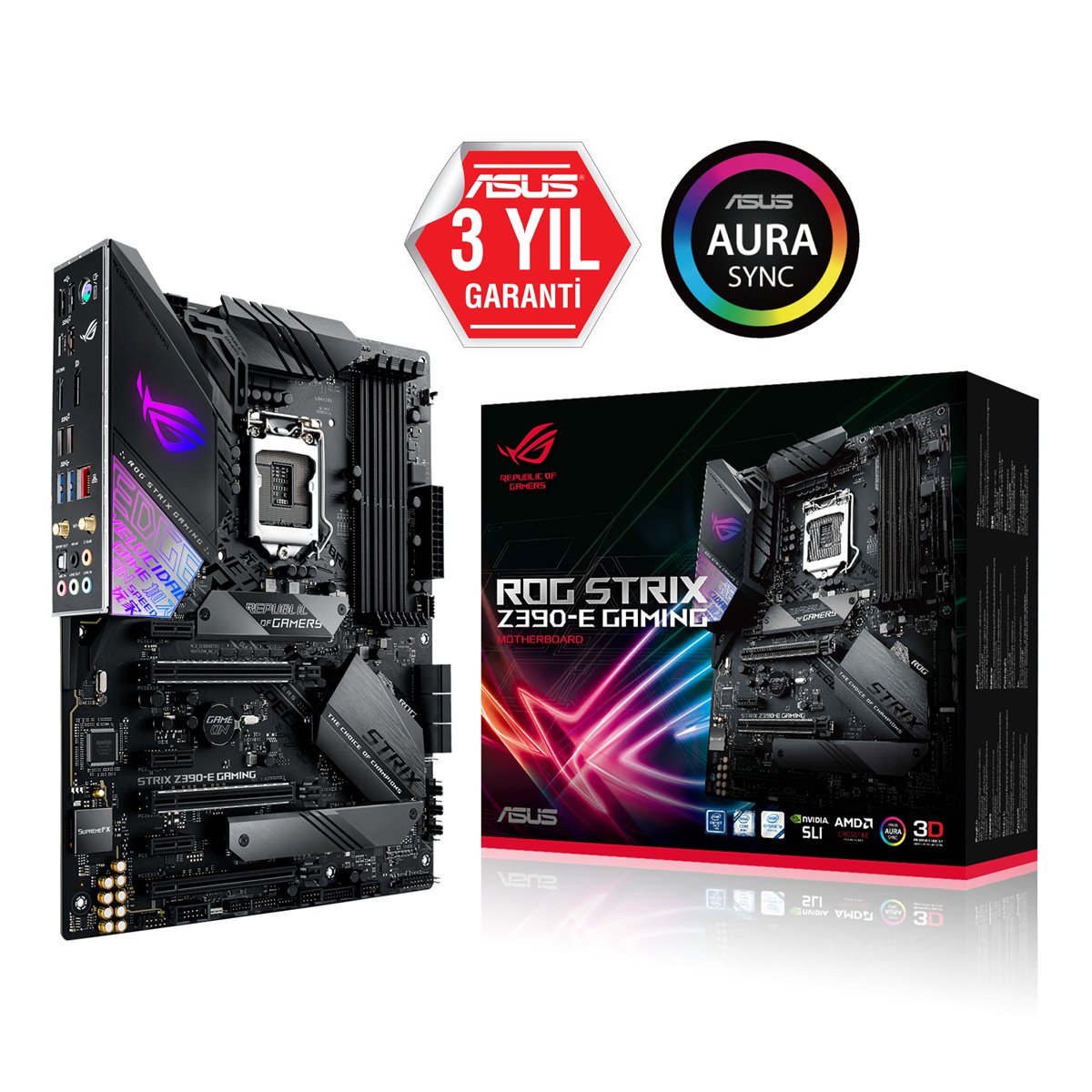 ASUS ROG STRIX Z390-E GAMING INTEL Z390 LGA1151 DDR4 4266 DP HDMI ÇİFT M2 USB3.1 AC WIFI AURA RGB ATX