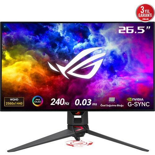 Asus Rog Swift OLED PG27AQDM 26,5 240HZ 0.03MS (Dp HDMI Usb) Freesync ve G-Sync Uyumlu 2k 2560 x 1440 Gamıng OLED Ekran Monitör