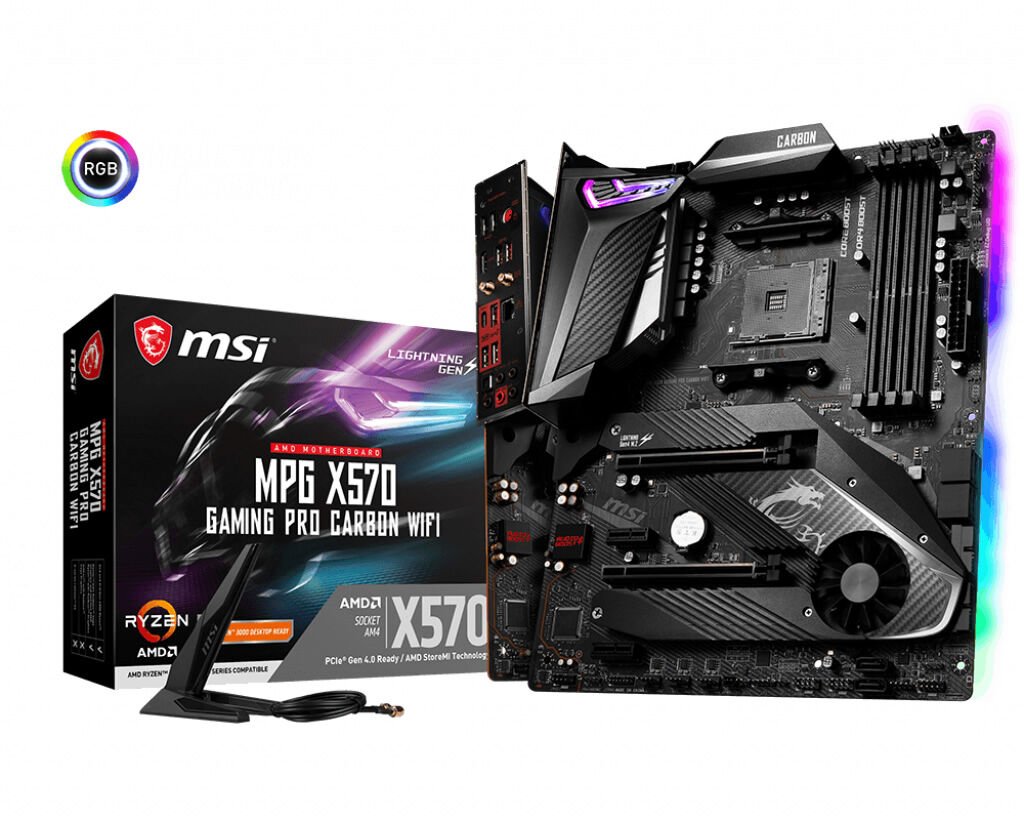 MSI MPG X570 GAMING PRO CARBON WIFI AM4 DDR4 4400MHZ (OC) 2x M.2 USB 3.2 HDMI RGB ATX
