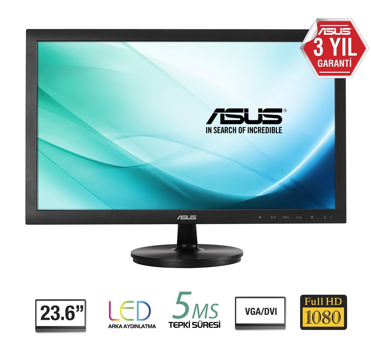 23,6 ASUS VS247HR Gaming, LED 1920x1080 2ms 3YIL HDMI,DVI,VGA  VESA 