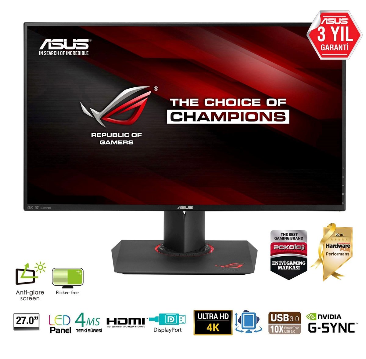 27 ASUS ROG Swift PG27UQ 4K UHD (3840 x 2160) 144Hz G-SYNC HDR 4ms IPS Aura Sync MONİTÖR